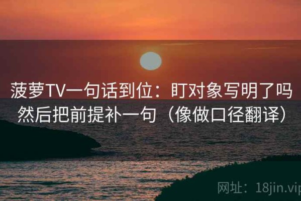 菠萝TV一句话到位：盯对象写明了吗然后把前提补一句（像做口径翻译）