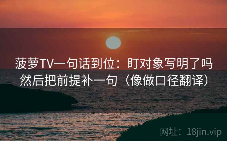 菠萝TV一句话到位：盯对象写明了吗然后把前提补一句（像做口径翻译）